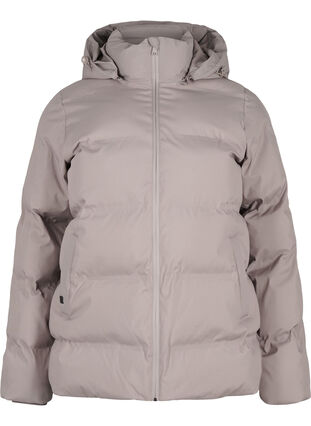 Zizzifashion Short puffer jacket with hood, Driftwood, Packshot image number 0