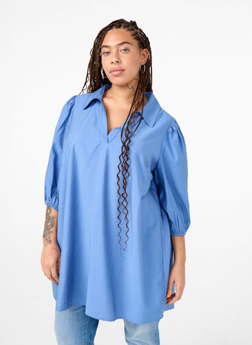 Zizzifashion Viscose tunic with V-neck and collar, Riverside, Model image number 0