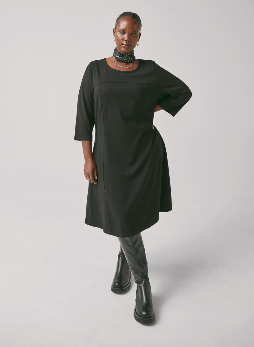 A-shaped dress with 3/4 sleeves, Black, Image