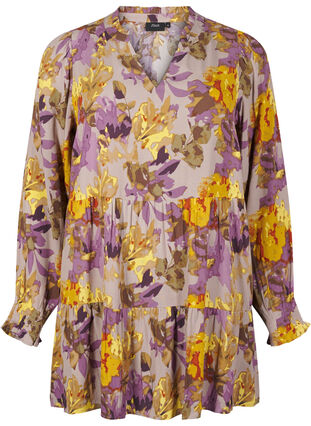 Zizzifashion Long-sleeved tunic with floral print, Purple Flower, Packshot image number 0