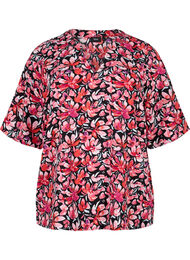 V-neck blouse with floral print, Black Flower AOP, Packshot