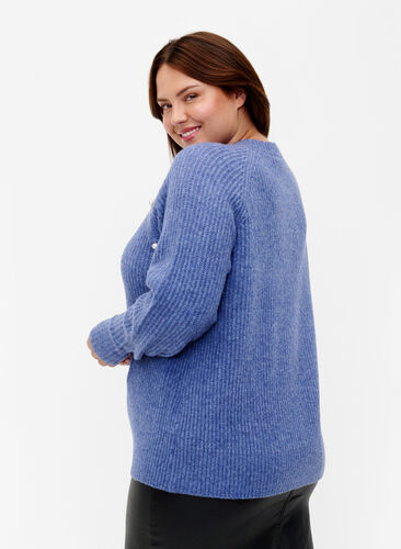 Zizzifashion Melange pullover with pearl buttons, Coastal Fjord Mel., Model image number 1