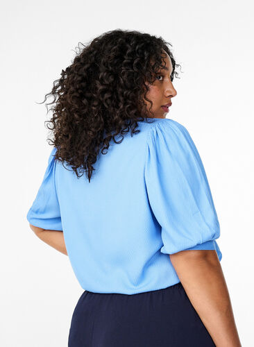 Zizzifashion Viscose blouse with 1/2 sleeves, Cornflower Blue, Model image number 1