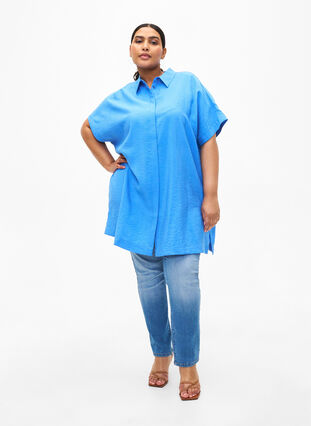 Zizzifashion Long viscose shirt with short sleeves, Marina, Model image number 2