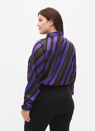 Zizzifashion Satin shirt with diagonal stripes, Stripe AOP, Model image number 1