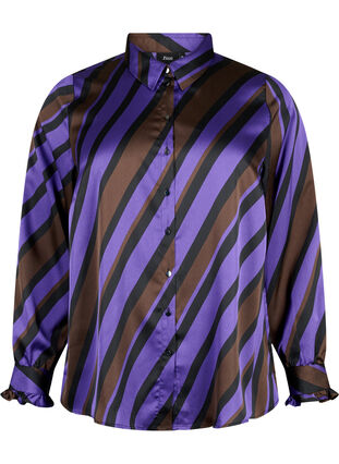 Zizzifashion Satin shirt with diagonal stripes, Stripe AOP, Packshot image number 0