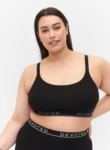 Zizzifashion Cotton bra top with adjustable straps, Black/Upper Font, Model image number 0