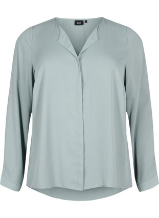 Zizzifashion Solid colour shirt with v-neck, Chinois Green, Packshot image number 0
