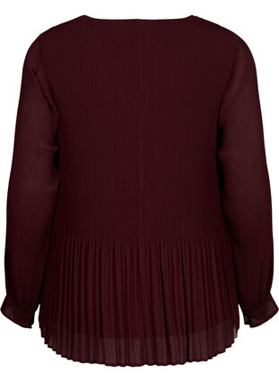 Zizzifashion Long sleeve pleated blouse with V-neck, Fudge, Packshot image number 1