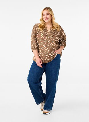 Zizzifashion 3/4 sleeve cotton blouse with polka dots, Coca Mocha Dot , Model image number 2