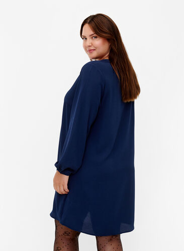 Zizzifashion Long-sleeved V-neck dress, Navy, Model image number 1