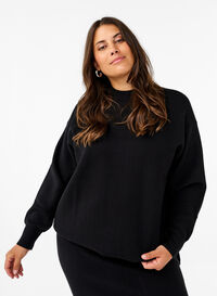 Solid colour knitted blouse, Black, Model