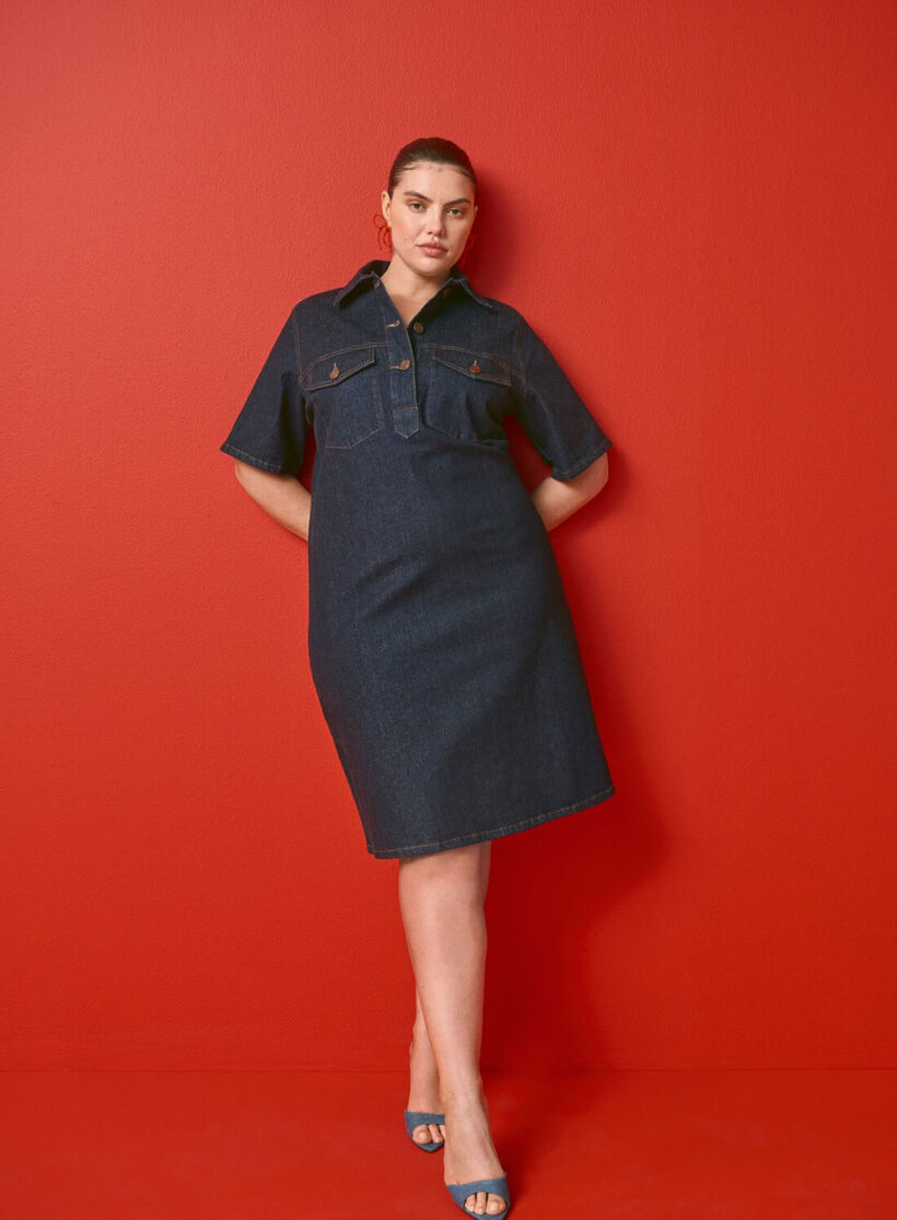 Zizzifashion Denim dress with short sleeves, , Model, 1