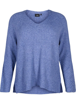 Zizzifashion Knit sweater with slit, Gray Blue Mel., Packshot image number 0