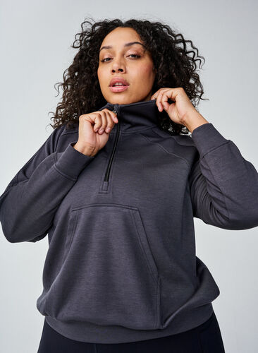 Zizzifashion Sporty sweatshirt with high neck and zip, Asphalt, Image image number 0