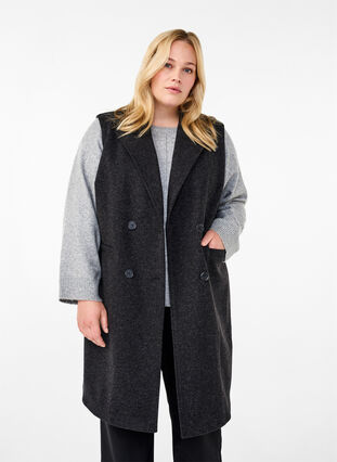 Zizzifashion Long vest in wool look, Dark Grey Melange, Model image number 0