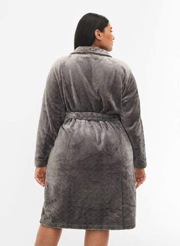 Zizzifashion Patterned dressing gown with zipper and pockets, Grey, Model image number 1