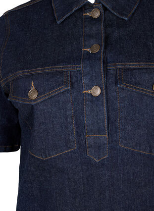 Zizzifashion Denim dress with short sleeves and chest pockets, Dark Blue Denim, Packshot image number 2