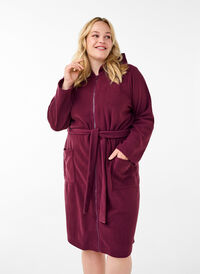 Morning robe with zipper and hood, Fig, Model