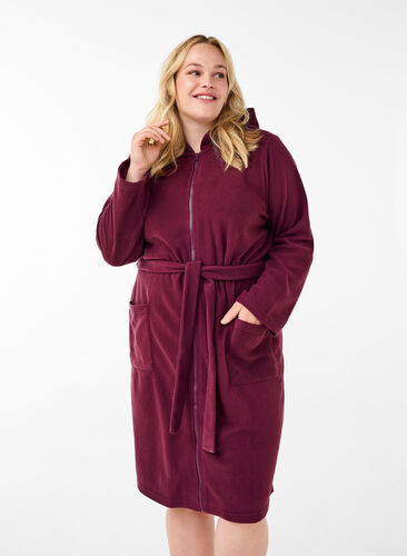 Zizzifashion Morning robe with zipper and hood, Fig, Model image number 0