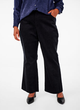 Zizzifashion Bootcut corduroy pants with a high waist, Black, Model image number 2