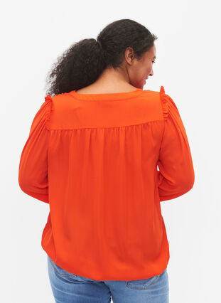 Zizzifashion Long-sleeved blouse with frilled details (GRS), Orange.com, Model image number 1