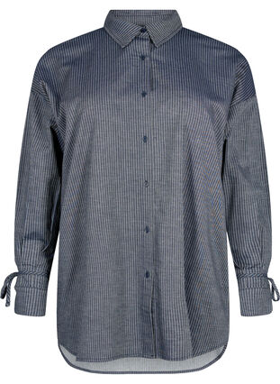 Zizzifashion Shirt with tie detail on the sleeve, Navy Stripe, Packshot image number 0