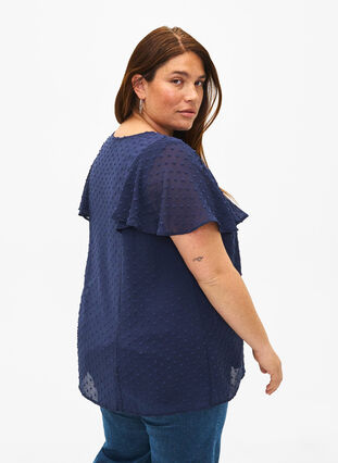 Zizzifashion Blouse with dotted texture and short sleeves, Navy Blazer, Model image number 1