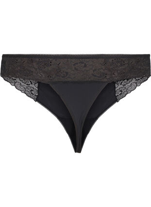 Zizzifashion Microfibre G-string with lace, Black, Packshot image number 1