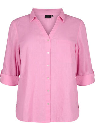 Zizzifashion Shirt blouse with button closure in cotton-linen blend, Rosebloom, Packshot image number 0