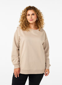 Sweatshirt with a round neck, Simply Taupe, Model