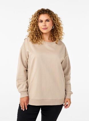 Zizzifashion Sweatshirt with a round neck, Simply Taupe, Model image number 0