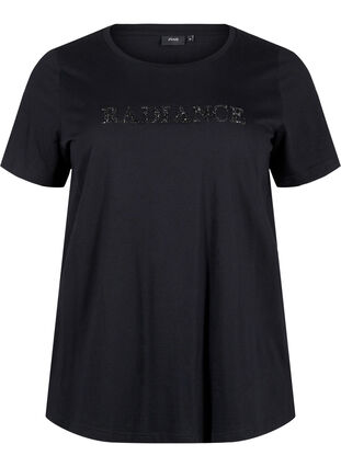 Zizzifashion Cotton t-shirt with rhinestone motif, Black w. Radiance, Packshot image number 0