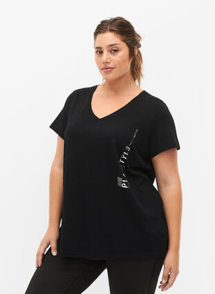 Zizzifashion Cotton training t-shirt with a print, Black w. Playstyle, Model image number 0