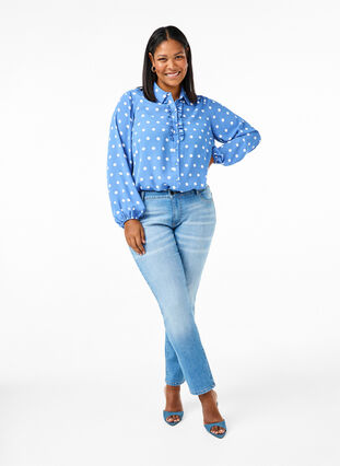 Zizzifashion Dotted shirt with ruffles, River S. White Dot, Model image number 2