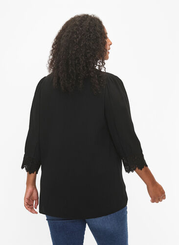 Zizzifashion Viscose shirt with v-neckline, Black, Model image number 1