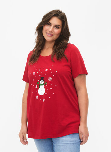 Zizzifashion Christmas T-shirt with sequins, Tango R. W. Snowman, Model image number 0