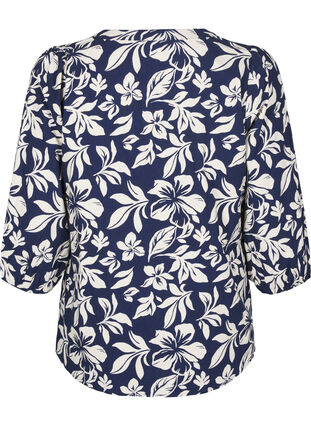 Zizzifashion 3/4 sleeve cotton blouse with print, Naval Academy Flower, Packshot image number 1