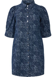 Short denim shirt dress with rose pattern, Denim Rose AOP, Packshot