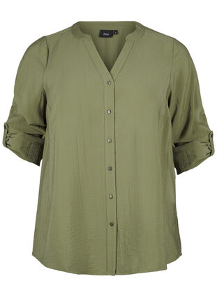 Zizzifashion Viscose shirt blouse with 3/4 sleeves, Winter Moss, Packshot image number 0