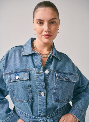 Zizzifashion Denim jacket with a tie belt, Blue Denim, Image image number 1