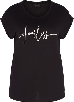 Zizzifashion Top with short sleeves, Black Fearless, Packshot image number 0