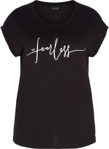 Zizzifashion Top with short sleeves, Black Fearless, Packshot image number 0