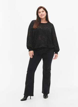 Zizzifashion Jacquard blouse with smocking, Black, Model image number 2