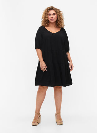 Zizzifashion A-shaped short dress with a V-neck, Black, Model image number 2