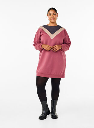 Zizzifashion Long sweatshirt with colourblock, Rose B. Color Block, Model image number 2