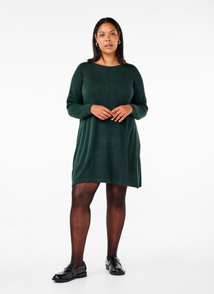 Zizzifashion Knitted dress in cotton-viscose blend, Scarab, Model image number 2