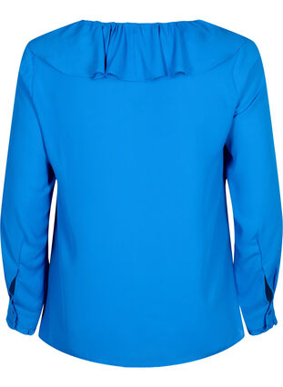 Zizzifashion Long sleeve ruffle blouse, Strong Blue, Packshot image number 1