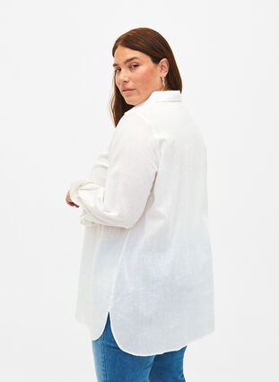 Zizzifashion Long shirt in linen and cotton, Bright White, Model image number 1