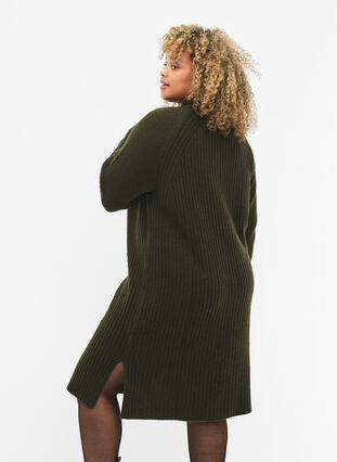 Zizzifashion Ribbed Knit Dress with Turtleneck, Forest Night Mel., Model image number 1